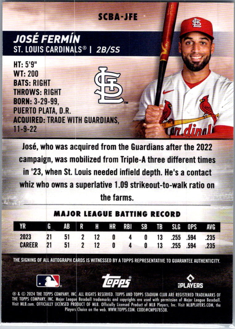 2024 Topps Stadium Club José Fermín #SCBA-JFE RC Auto
