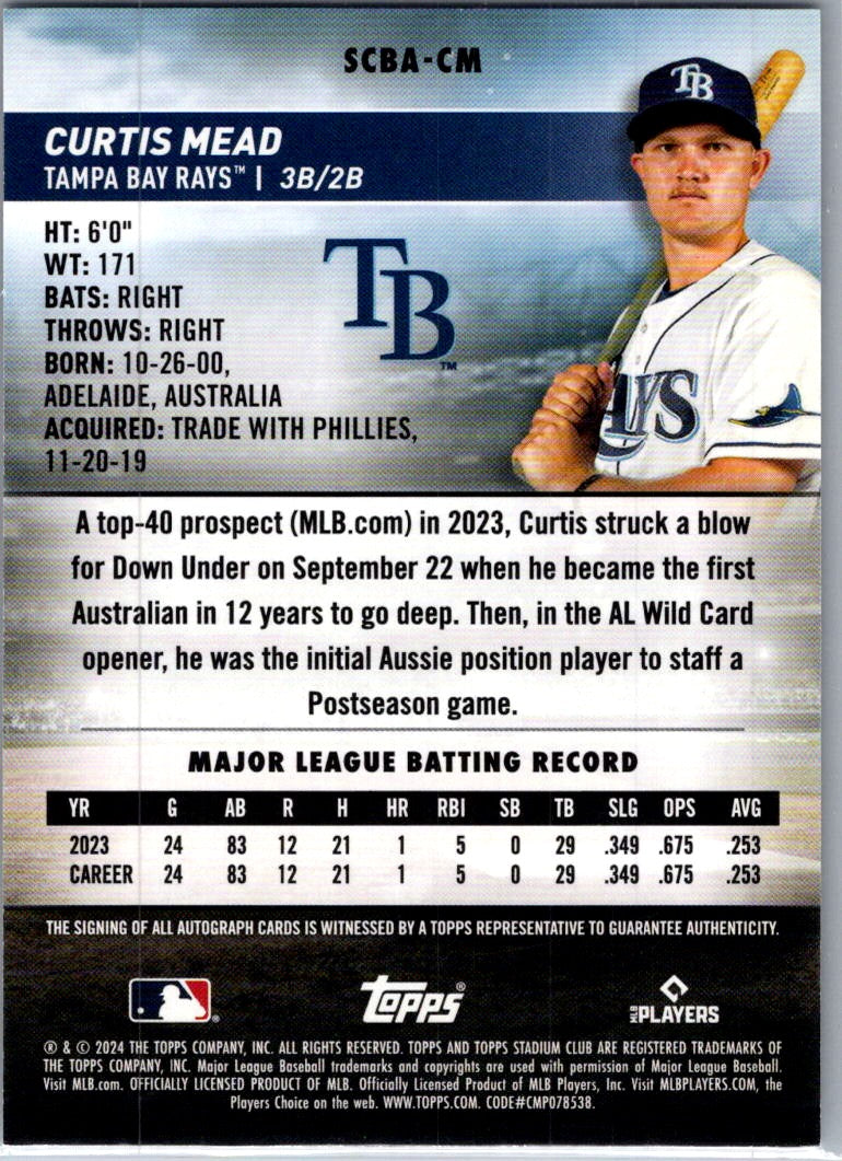 2024 Topps Stadium Club Curtis Mead #SCBA-CM RC Auto