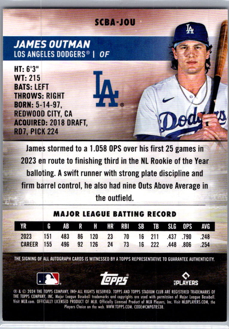 2024 Topps Stadium Club James Outman #SCBA-JOU Auto
