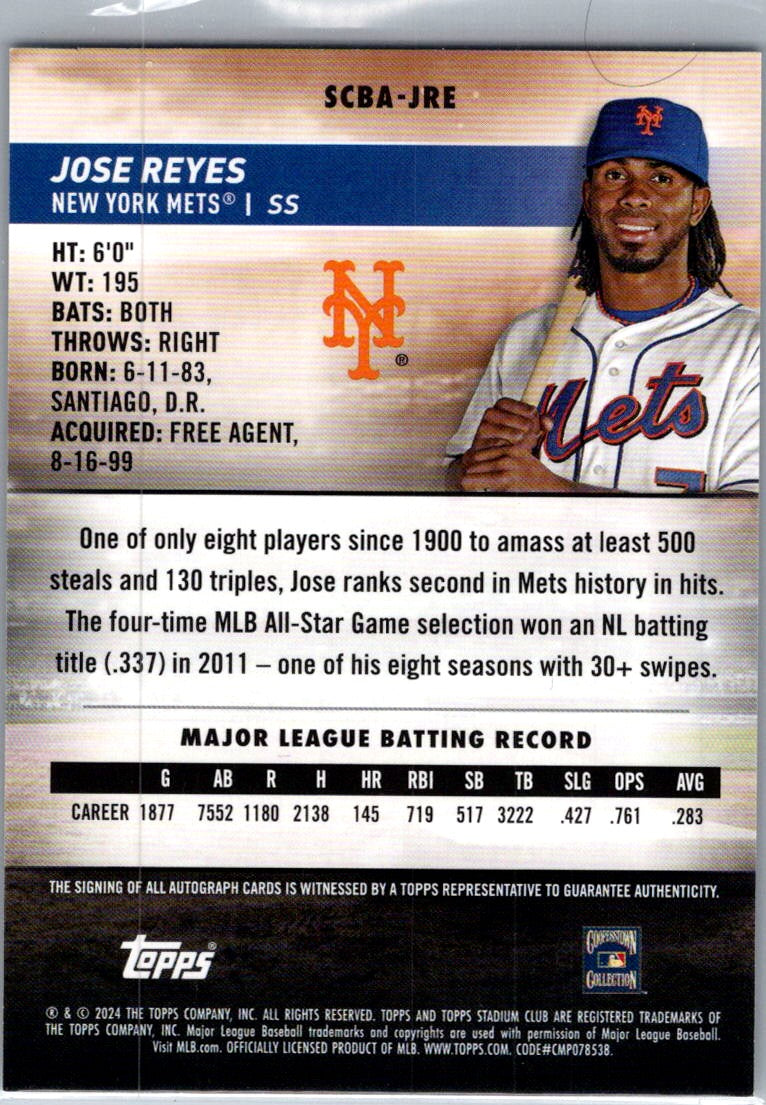 2024 Topps Stadium Club Jose Reyes #SCBA-JRE Auto