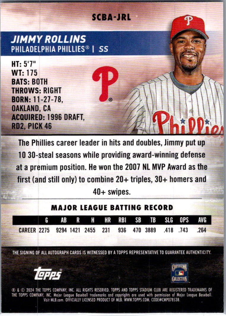 2024 Topps Stadium Club Jimmy Rollins #SCBA-JRL Auto