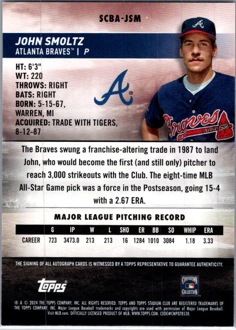 2024 Topps Stadium Club John Smoltz #SCBA-JSM Auto