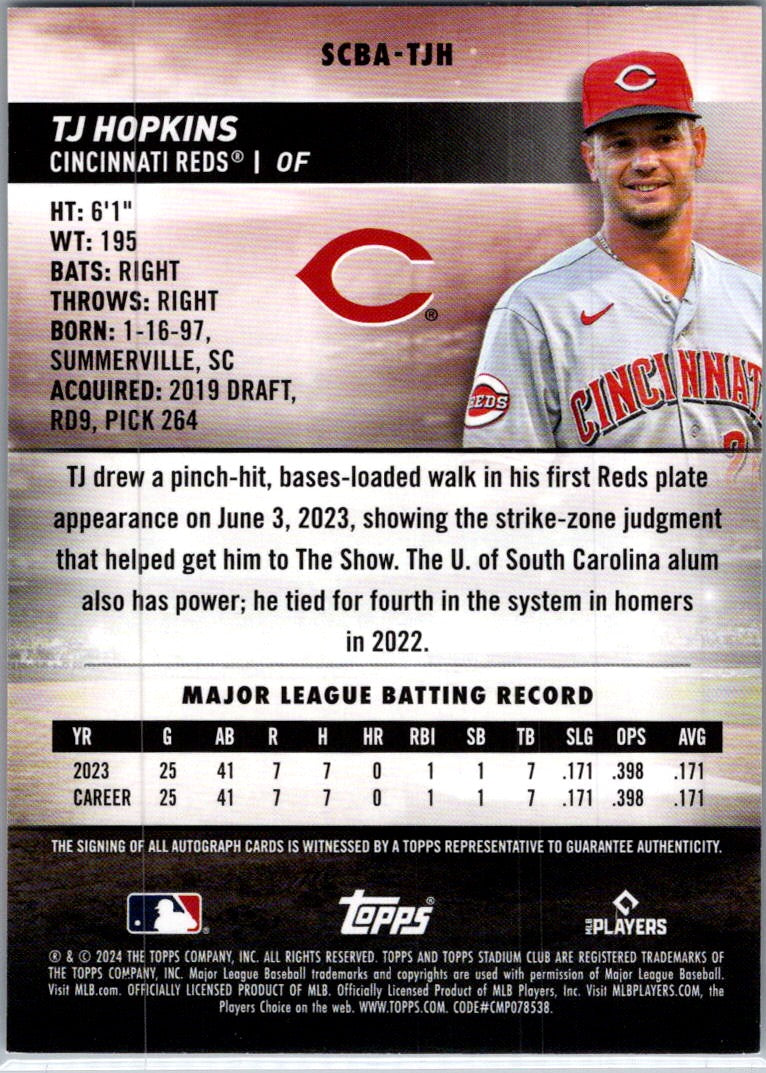 2024 Topps Stadium Club TJ Hopkins #SCBA-TJH Auto