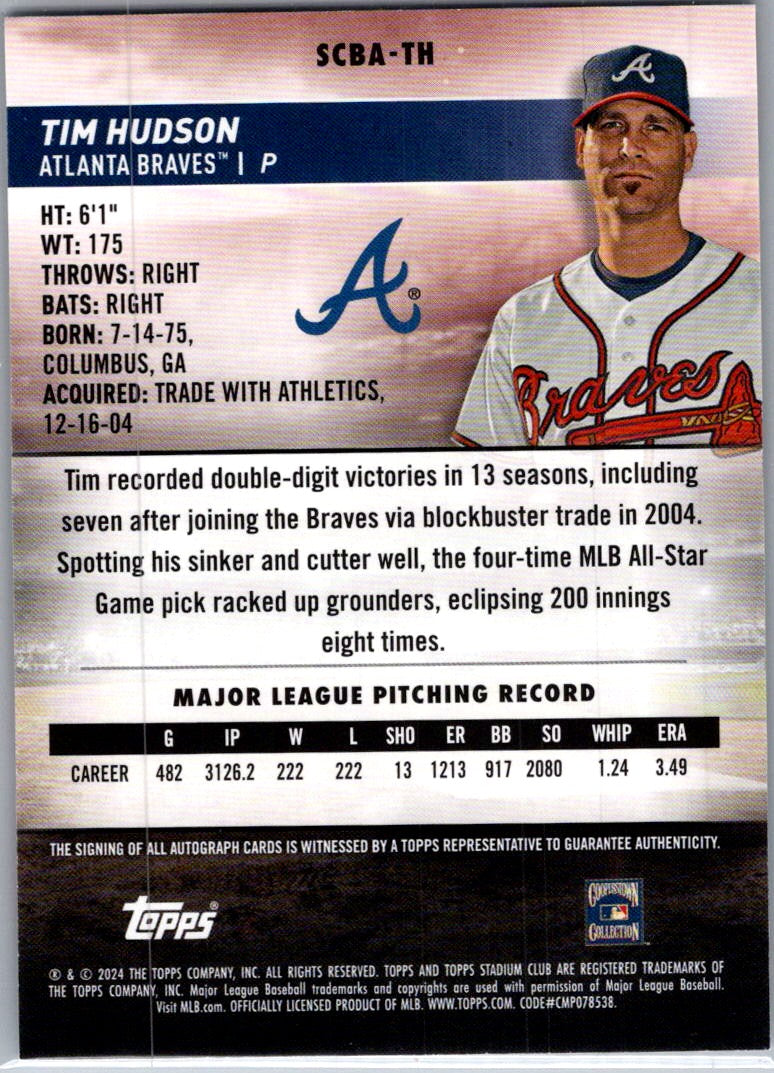 2024 Topps Stadium Club Tim Hudson #SCBA-TH Auto