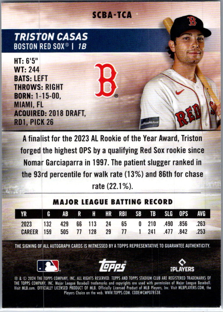 2024 Topps Stadium Club Triston Casas #SCBA-TCA Auto