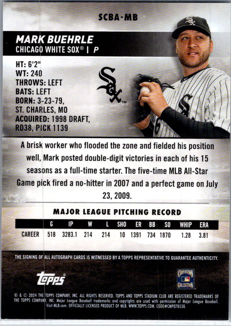 2024 Topps Stadium Club Mark Buehrle #SCBA-MB Auto