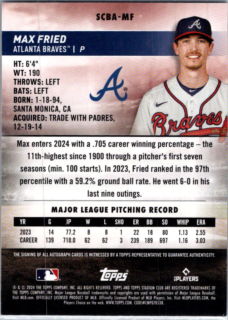 2024 Topps Stadium Club Max Fried #SCBA-MF Auto