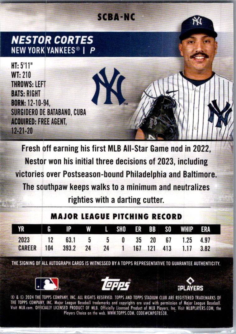 2024 Topps Stadium Club Nestor Cortes #SCBA-NC Auto