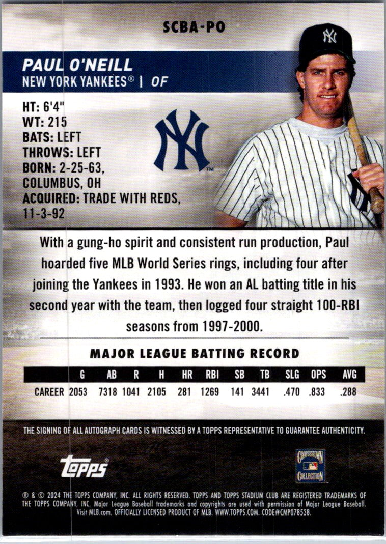 2024 Topps Stadium Club Paul O'Neill #SCBA-PO Auto