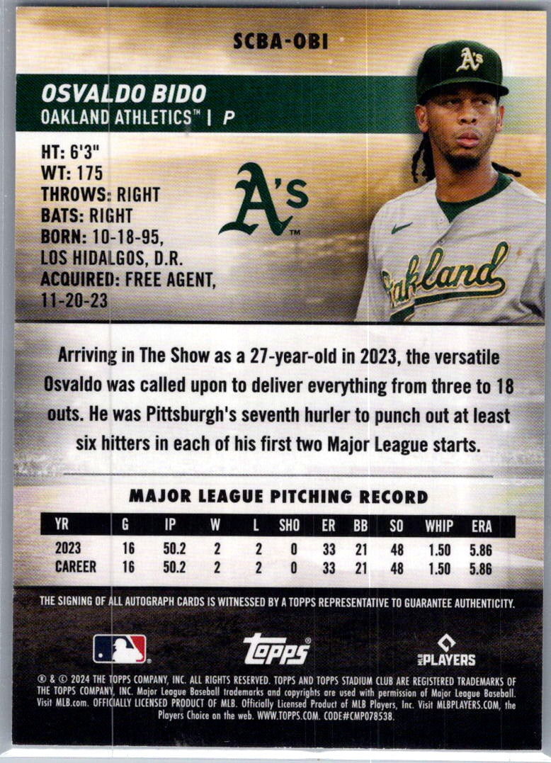 2024 Topps Stadium Club Osvaldo Bido #SCBA-OBI RC Auto
