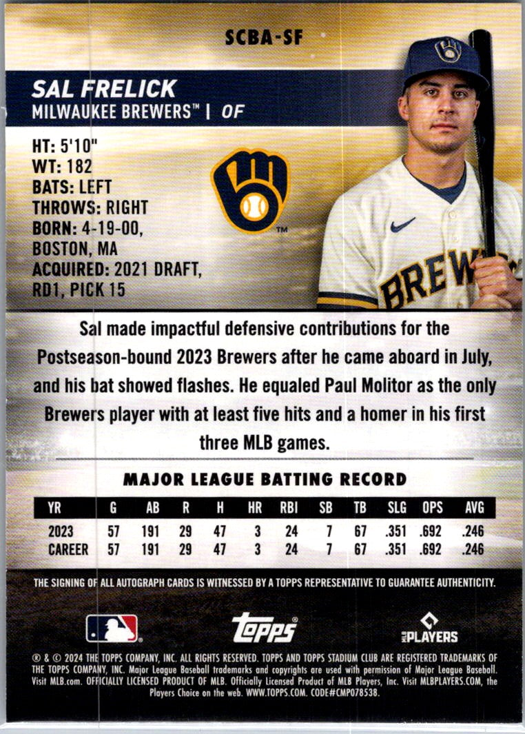 2024 Topps Stadium Club Sal Frelick #SCBA-SF RC Auto