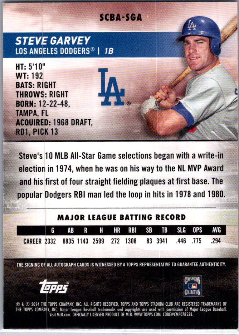 2024 Topps Stadium Club Steve Garvey #SCBA-SGA Auto
