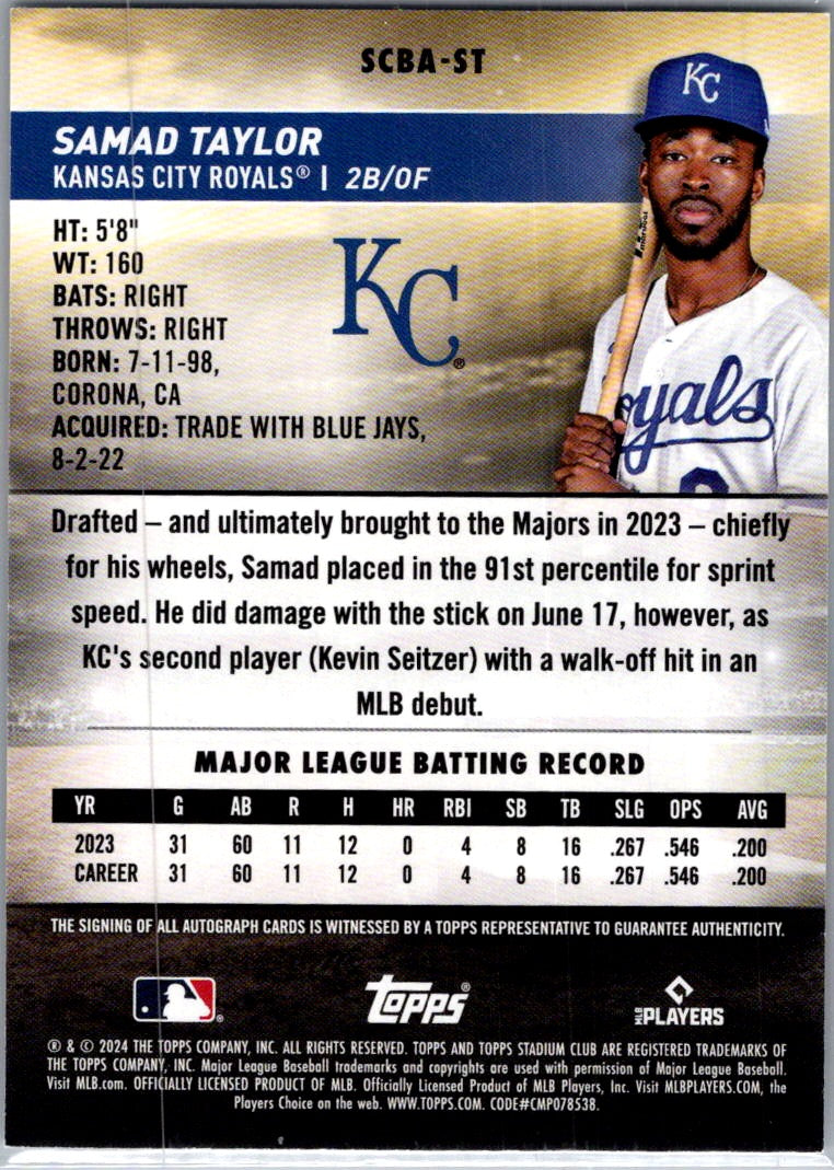 2024 Topps Stadium Club Samad Taylor #SCBA-ST RC Auto