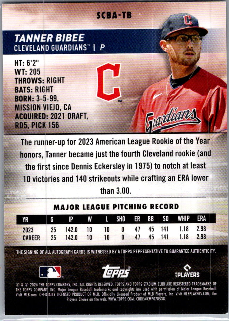 2024 Topps Stadium Club Tanner Bibee #SCBA-TB Auto