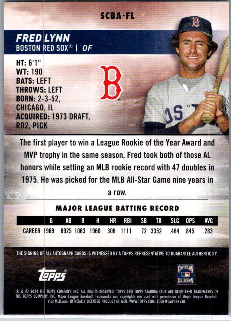 2024 Topps Stadium Club Fred Lynn #SCBA-FL Auto