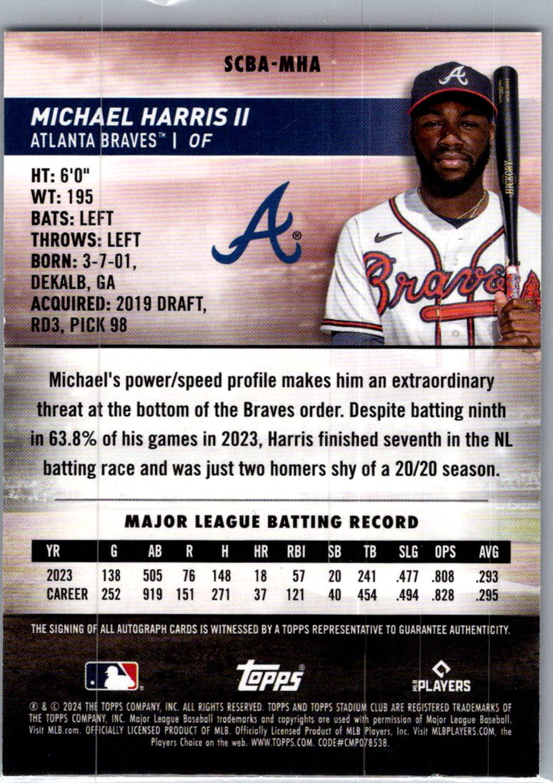 2024 Topps Stadium Club Michael Harris II #SCBA-MHA Auto