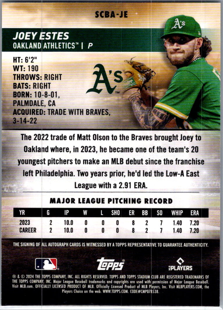 2024 Topps Stadium Club Joey Estes #SCBA-JE RC Auto
