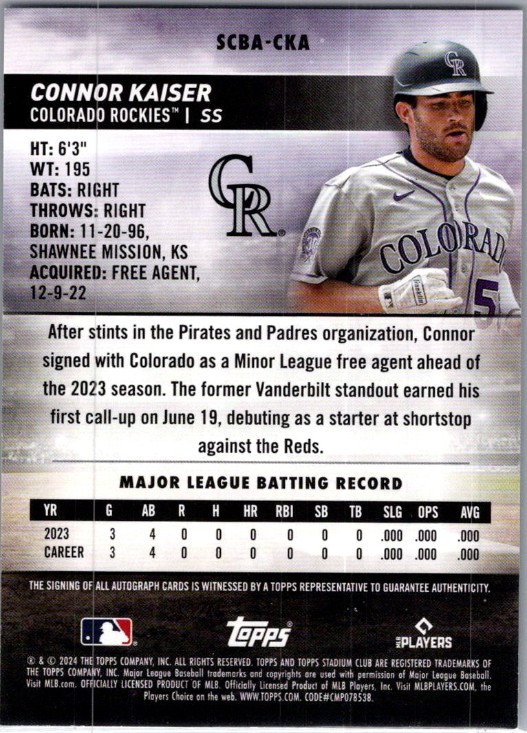 2024 Topps Stadium Club Connor Kaiser #SCBA-CKA RC Auto