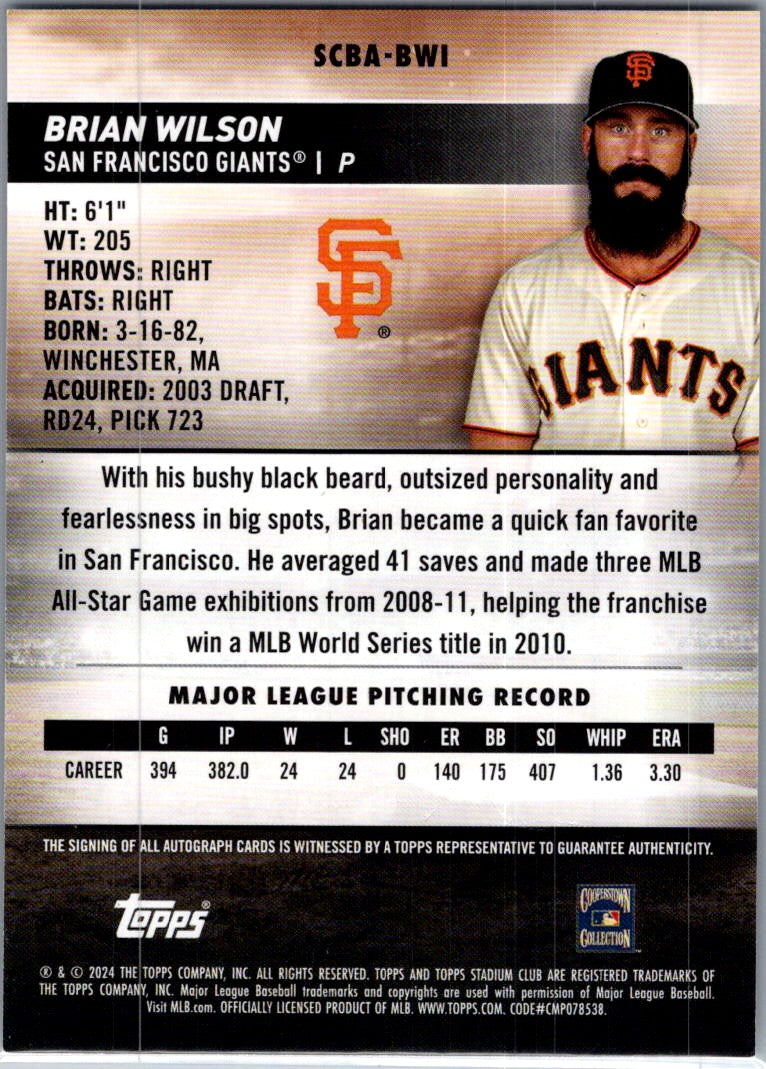 2024 Topps Stadium Club Brian Wilson #SCBA-BWI Auto