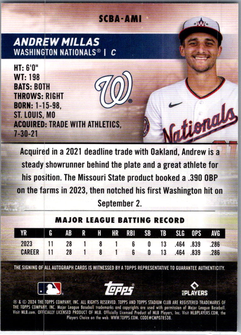 2024 Topps Stadium Club Andrew Millas #SCBA-AMI RC Auto