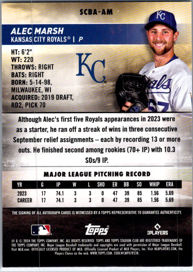 2024 Topps Stadium Club Alec Marsh #SCBA-AM RC Auto