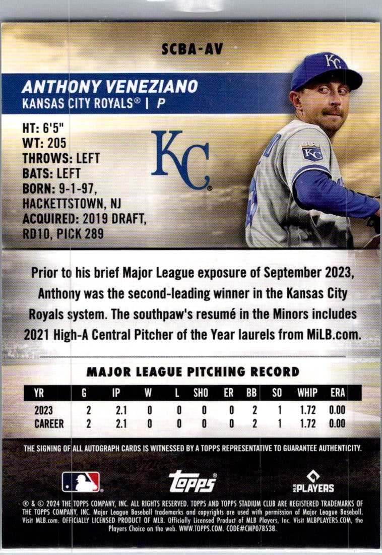 2024 Topps Stadium Club Anthony Veneziano #SCBA-AV RC Auto