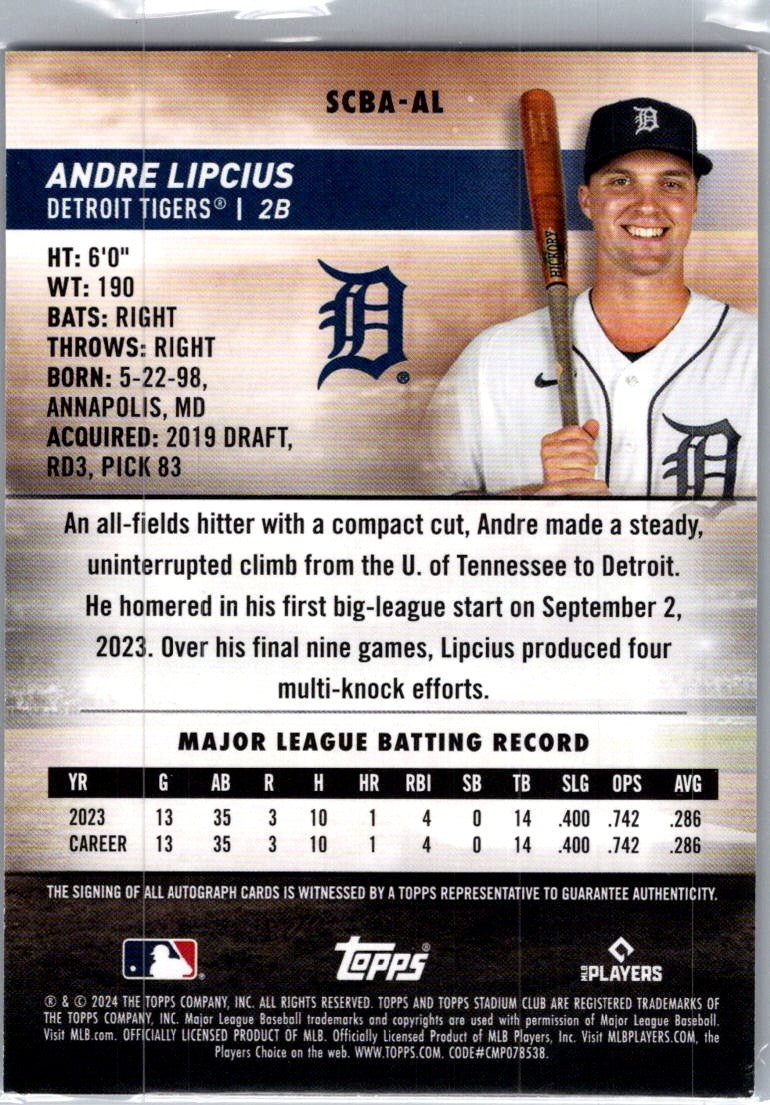 2024 Topps Stadium Club Andre Lipcius #SCBA-AL RC Auto