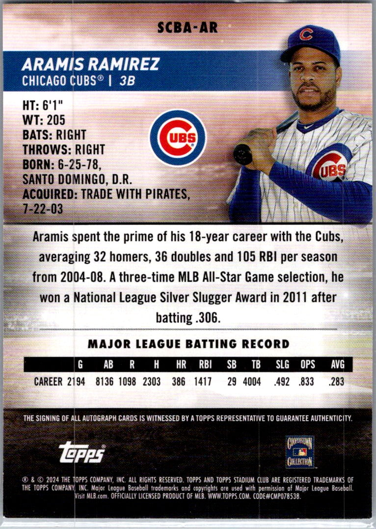 2024 Topps Stadium Club Aramis Ramirez #SCBA-AR Auto