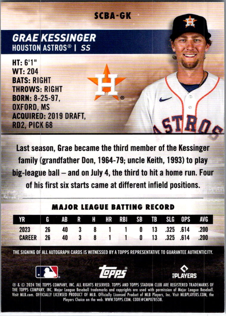 2024 Topps Stadium Club Grae Kessinger #SCBA-GK RC Auto