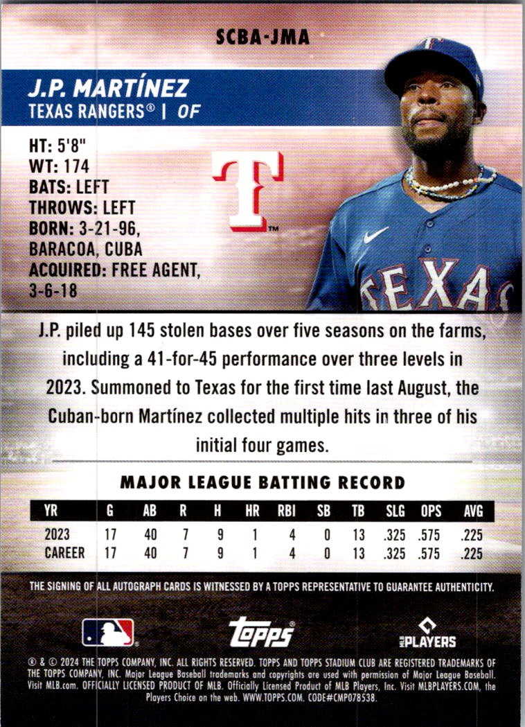2024 Topps Stadium Club J.P. Martínez #SCBA-JMA RC Auto