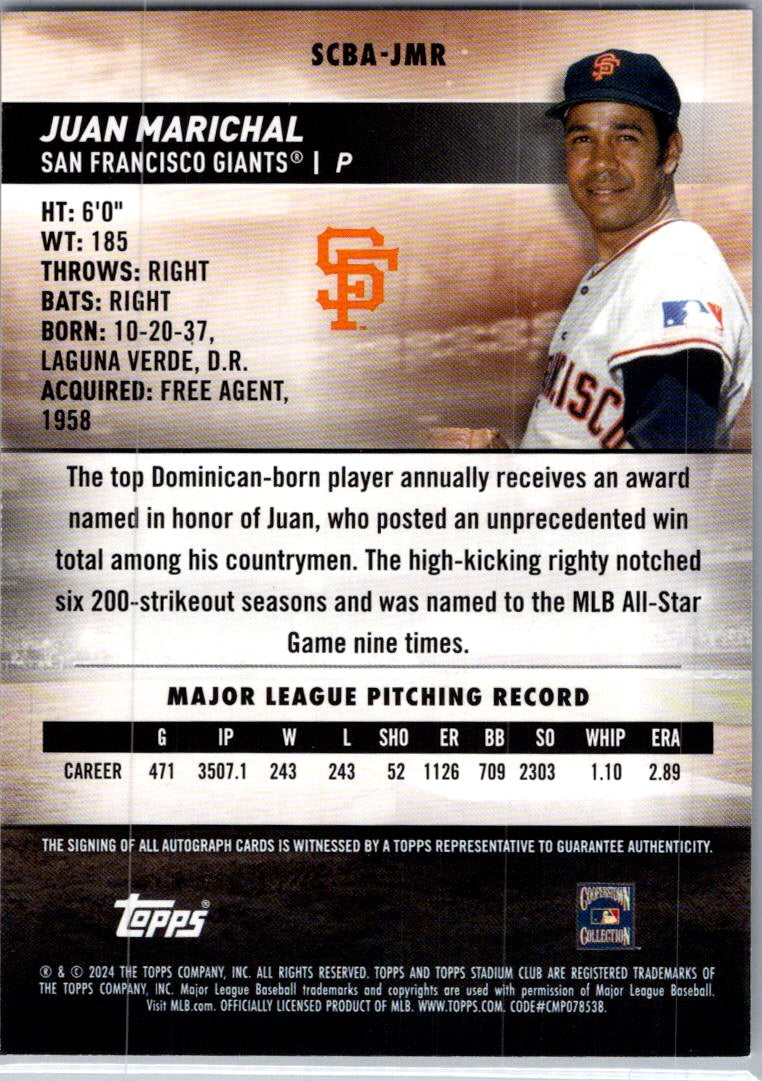 2024 Topps Stadium Club Juan Marichal #SCBA-JMR Auto