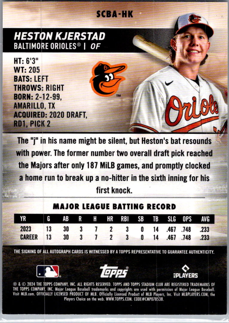2024 Topps Stadium Club Heston Kjerstad #SCBA-HK RC Auto