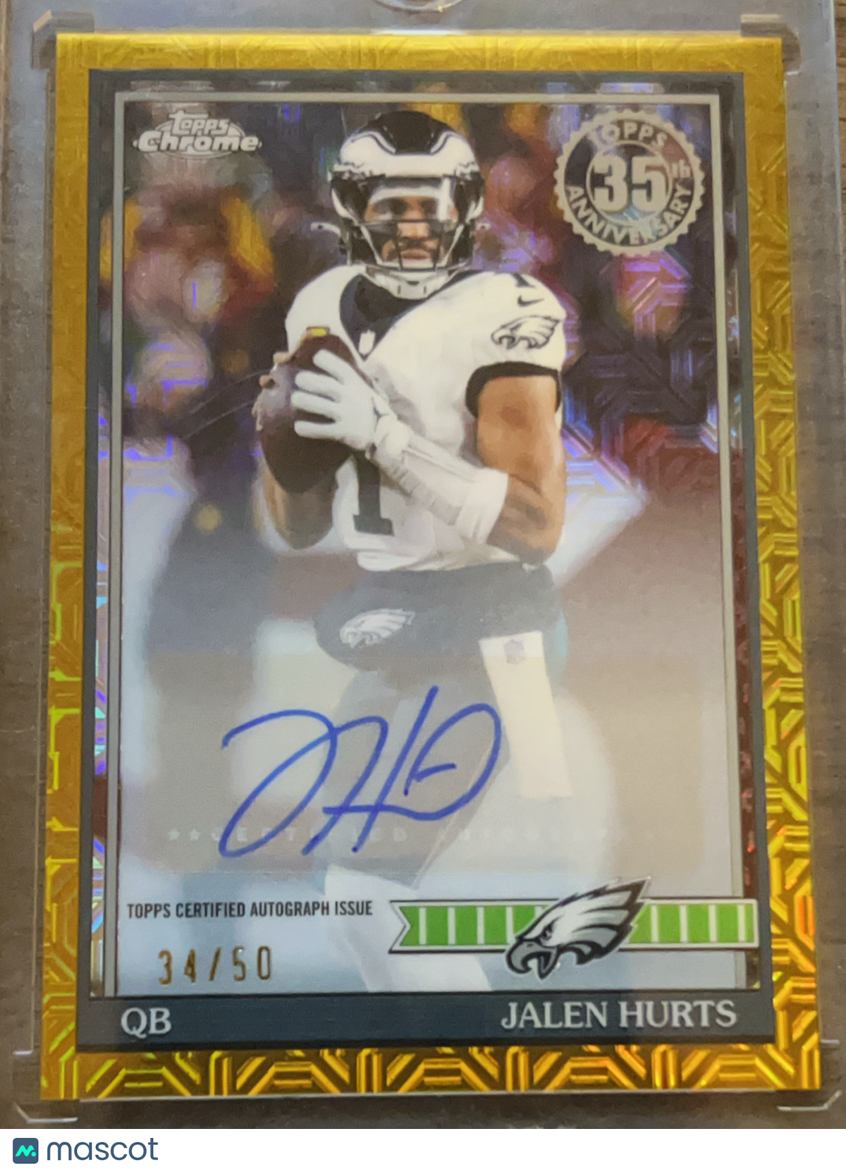 2026 Topps Chrome Jalen Hurts #91TC-43 Gold Geometric /50 Auto