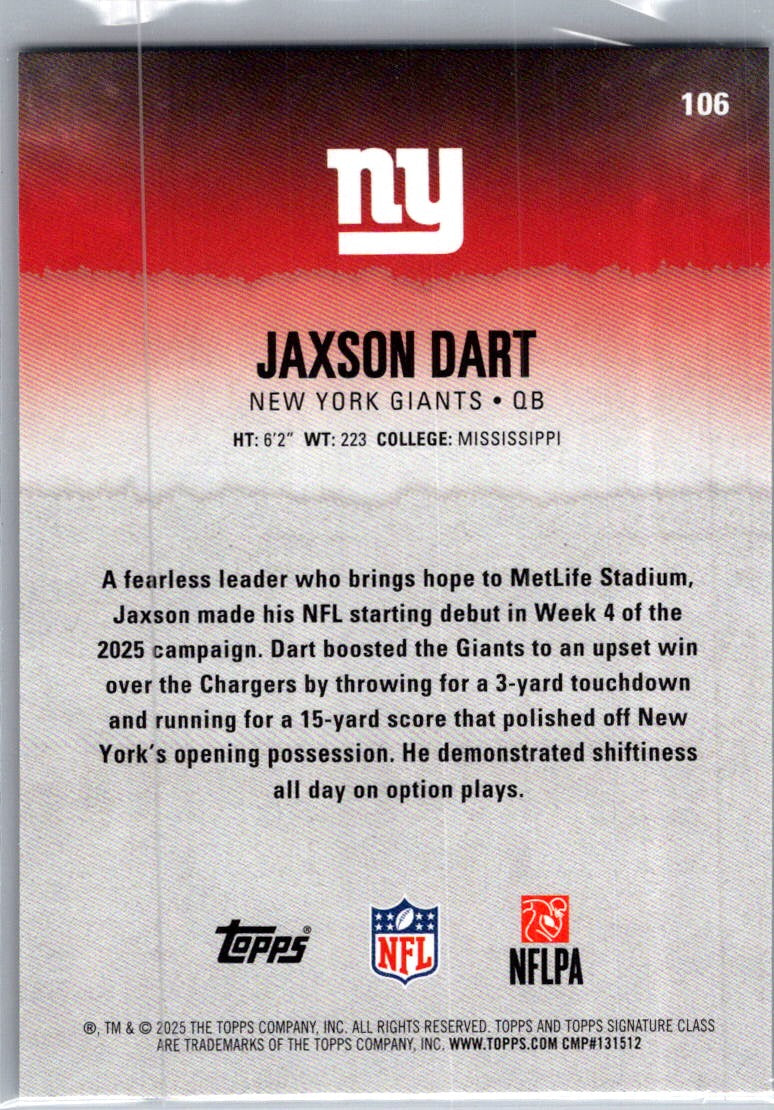 2025 Topps Signature Class Jaxson Dart #106 RC