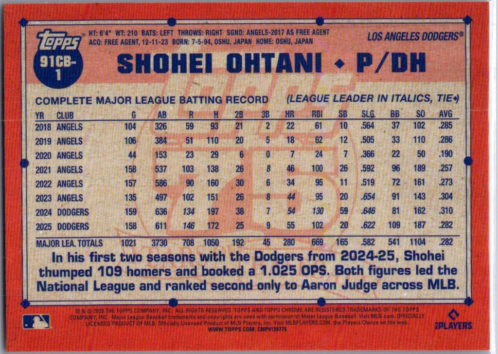 2026 Topps Chrome Shohei Ohtani #91CB-1 Refractor