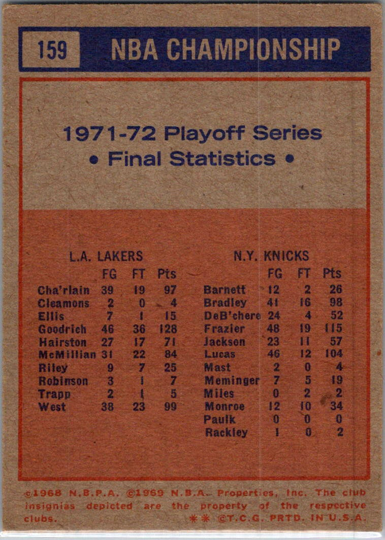 1969 Topps Wilt Chamberlain Bill Bradley #159 1971/1972