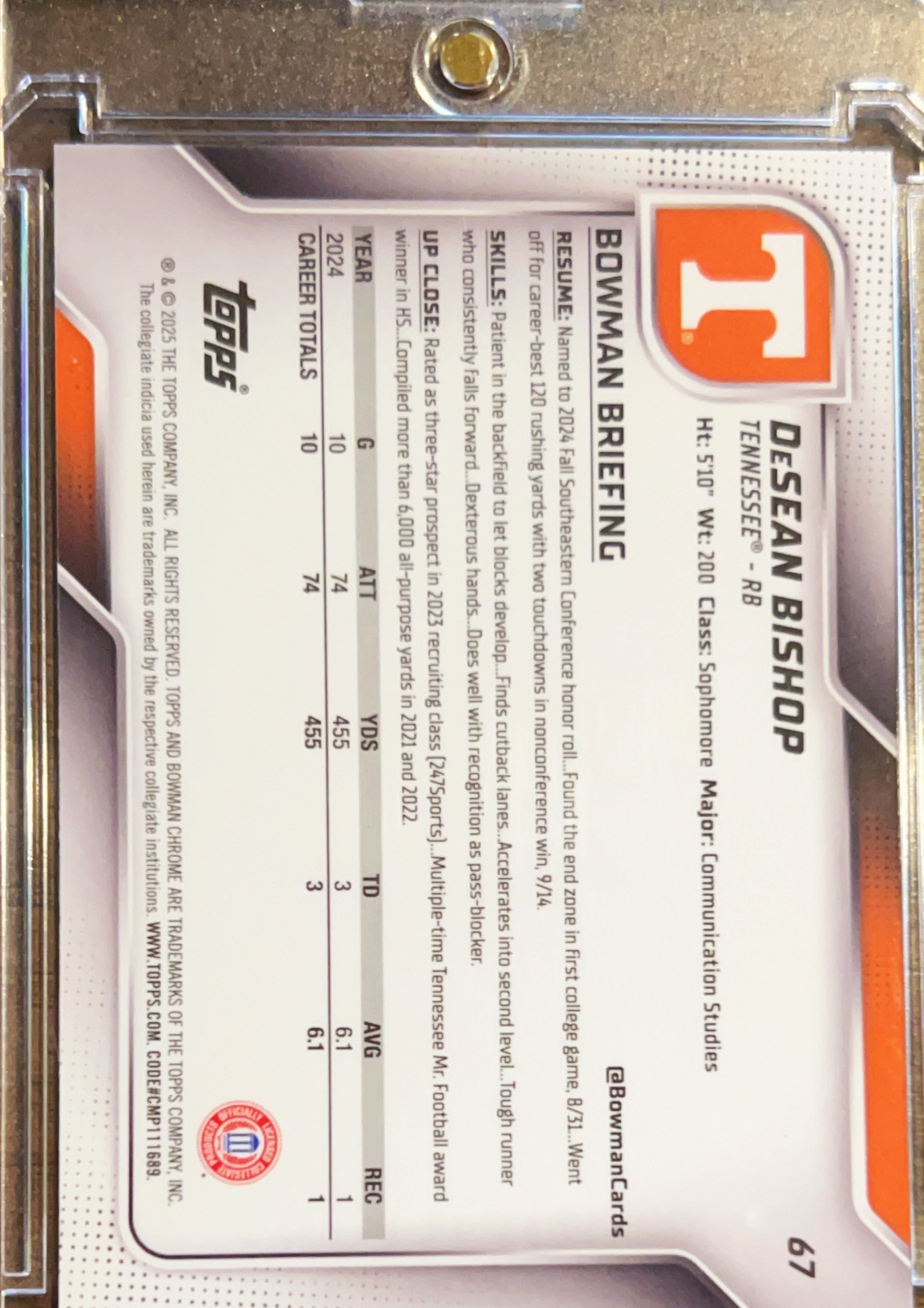 2025 Bowman Chrome U DeSean Bishop #67 Blue Sapphire Refractor 1st Bowman