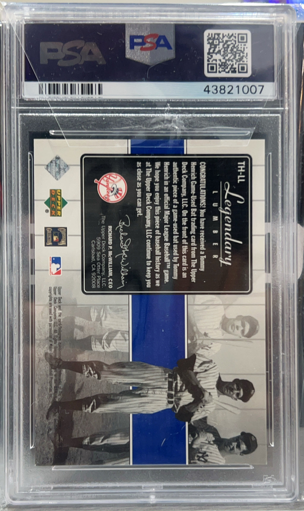 2000 Upper Deck Yankees Legends Legendary Lumber Tommy Henrich #TH-LL PSA 9