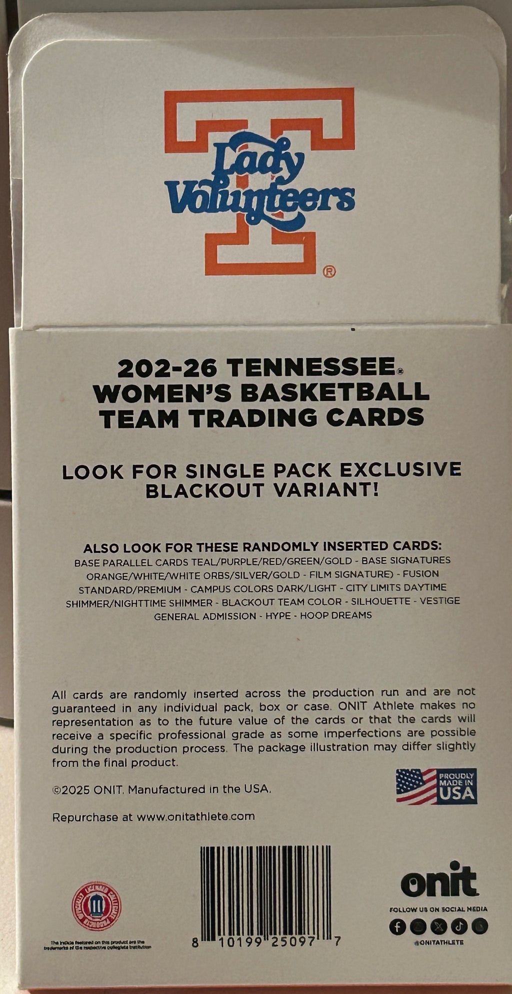 University of Tennessee Women's Basketball 2025-26 Trading Cards - Single Pack