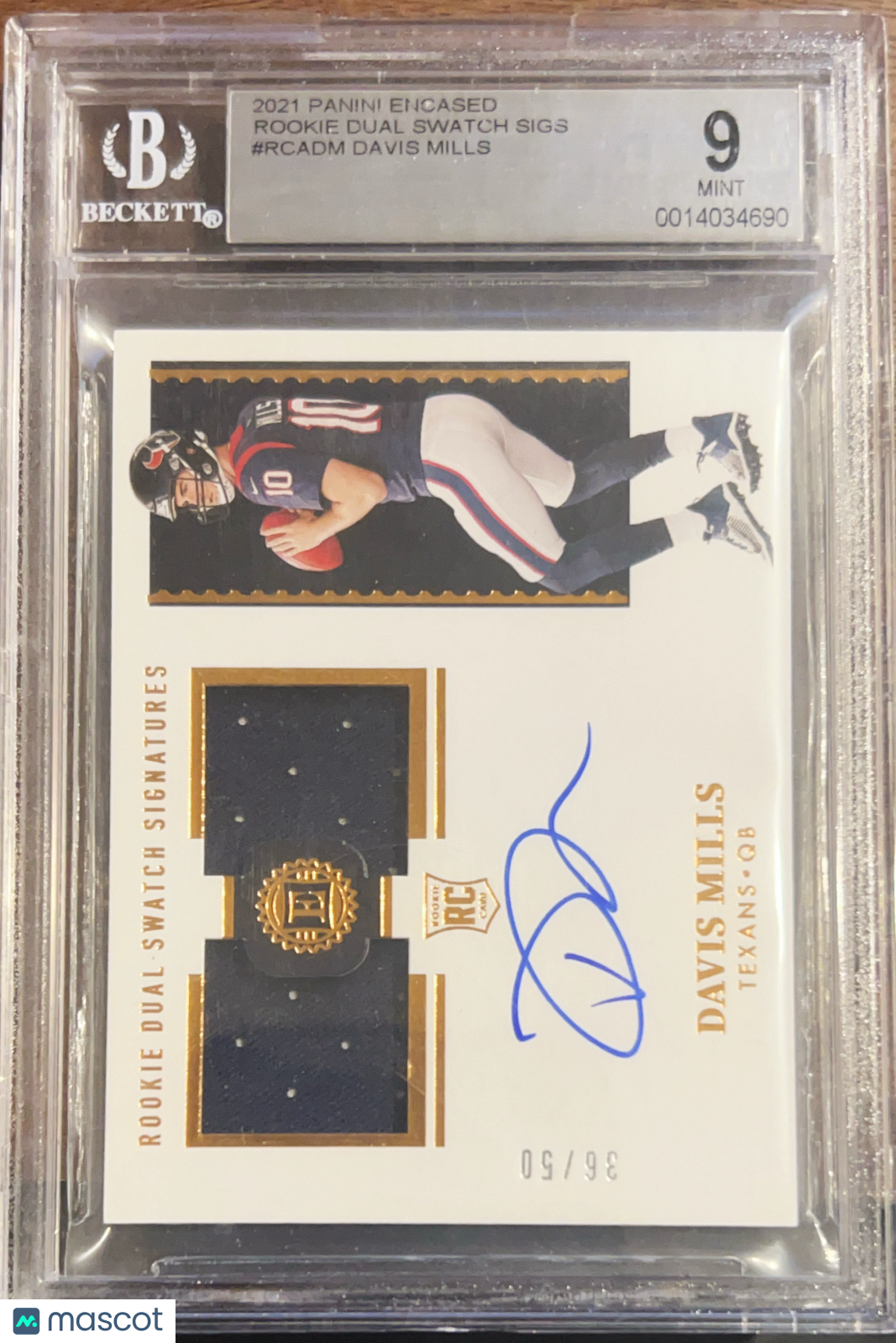 2021 Panini Encased Rookie Dual Swatch Signatures Davis Mills #RCADM BGS 9