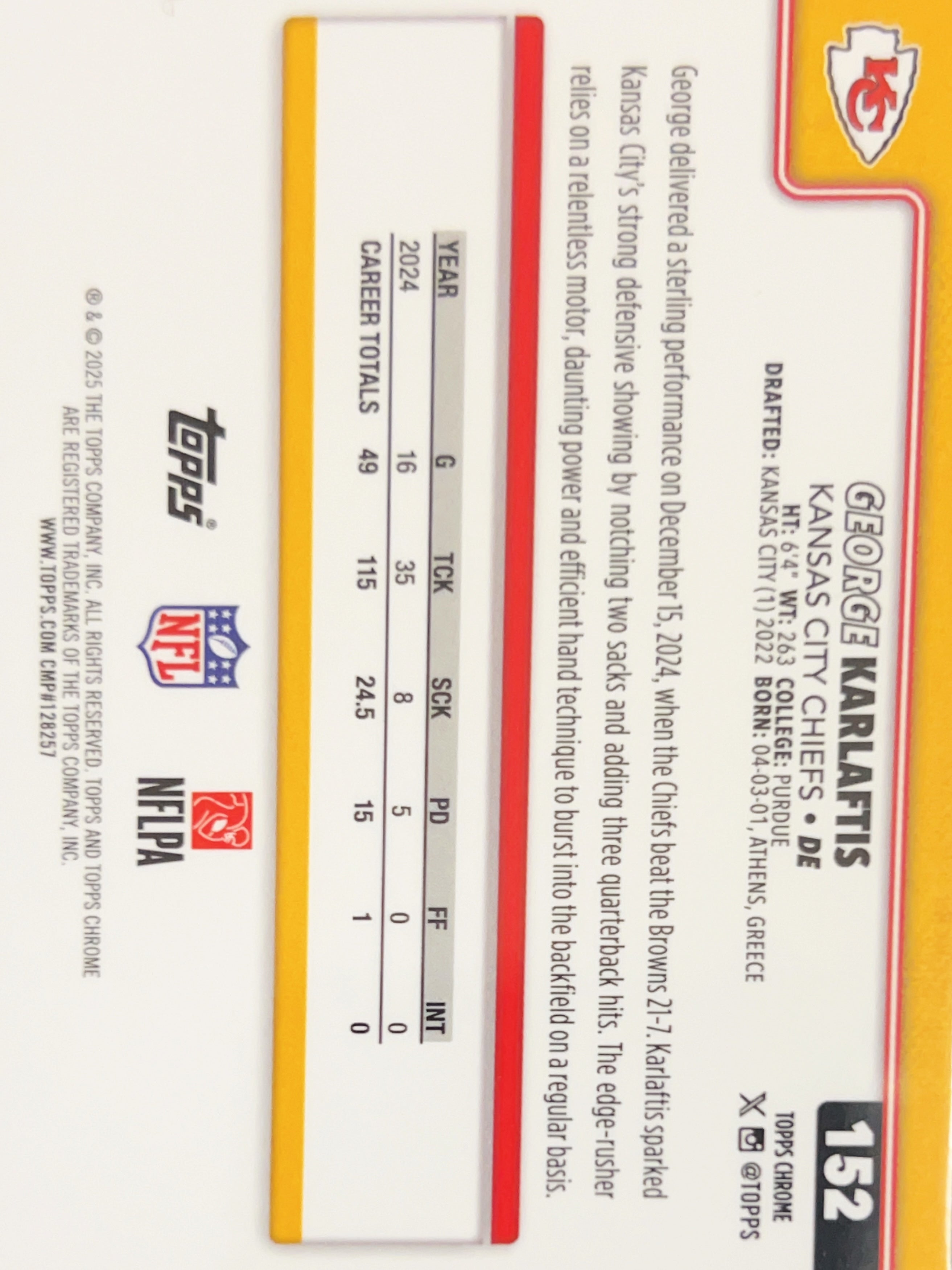 2025 Topps Chrome George Karlaftis #152 RayWave
