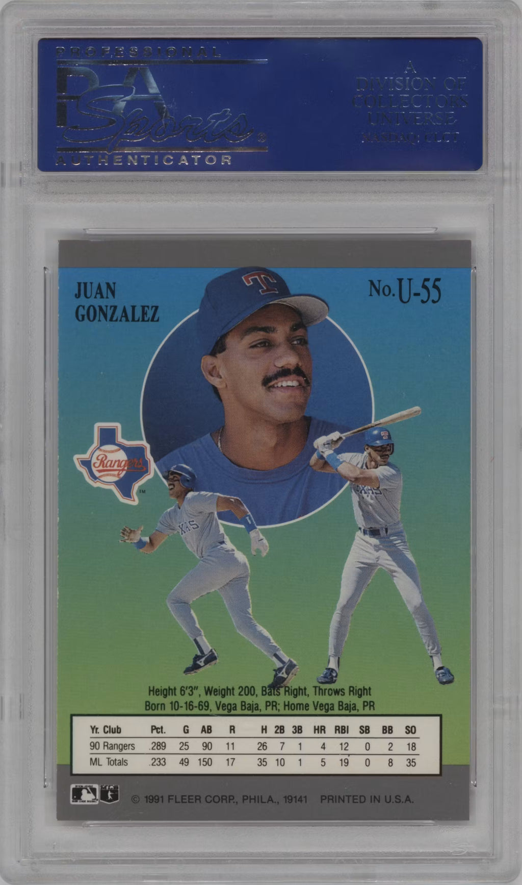 1991 Ultra Update Juan Gonzalez #U-55 PSA 9