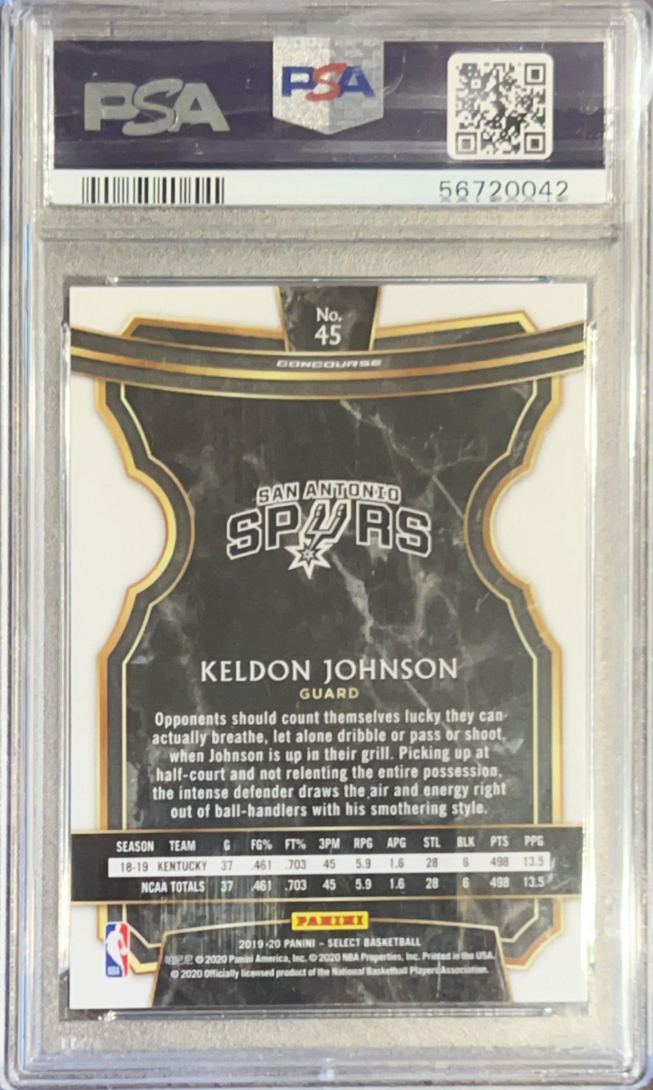 2019 Panini Select Keldon Johnson #45 PSA 10