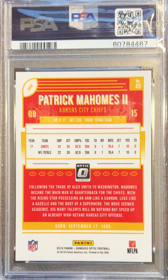 2018 Panini Donruss Optic Patrick Mahomes II #49 PSA 9