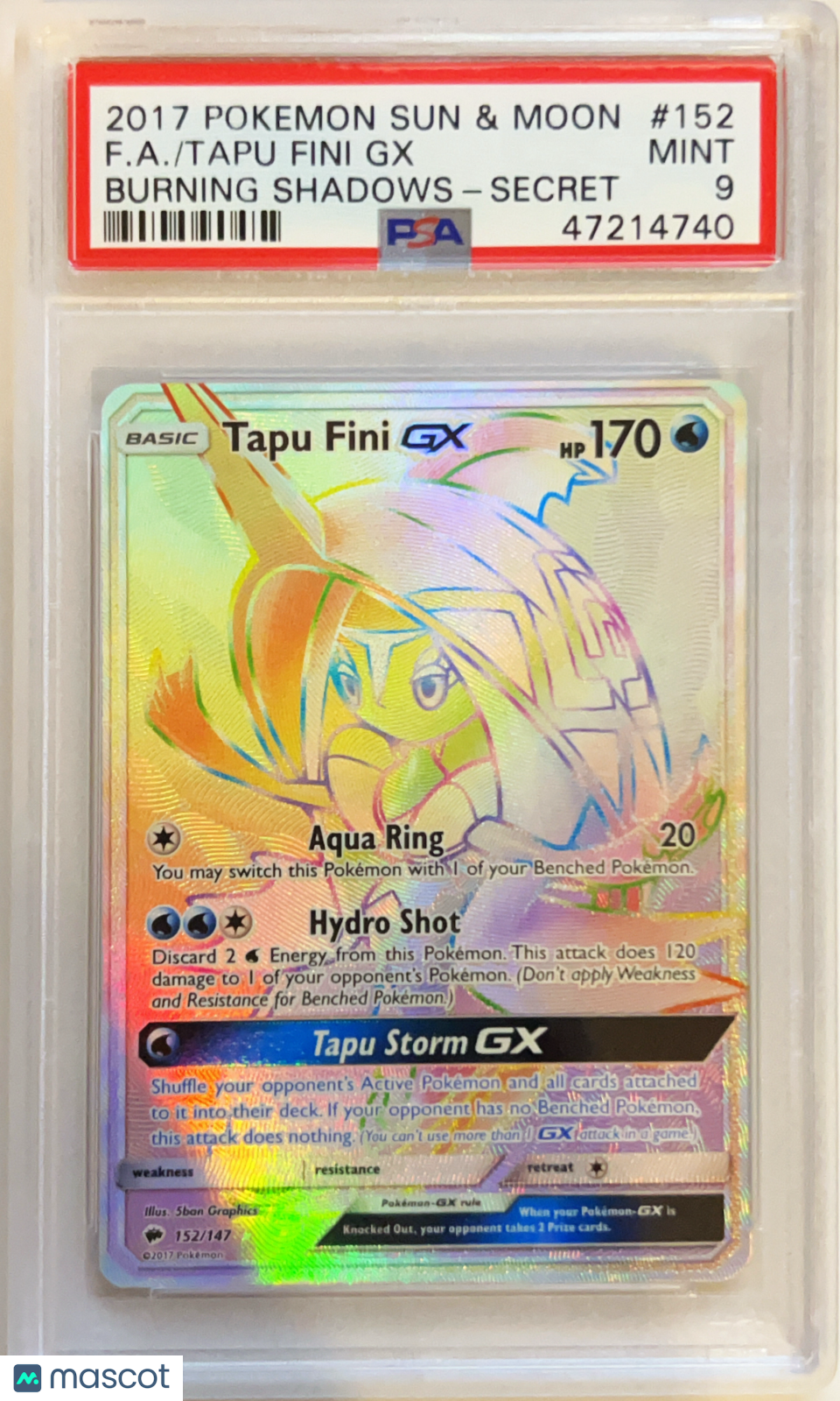 2017 Pokemon Sun & Moon Burning Shadows Tapu Fini GX PSA 9 #152