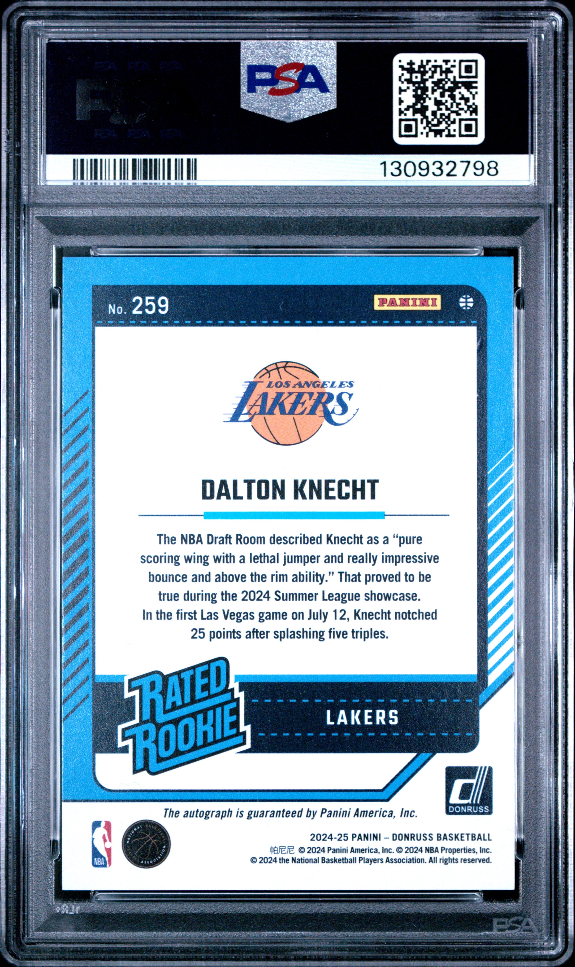 2024 Panini Donruss Dalton Knecht #259 RR SIG Holo Pink Laser PSA 9