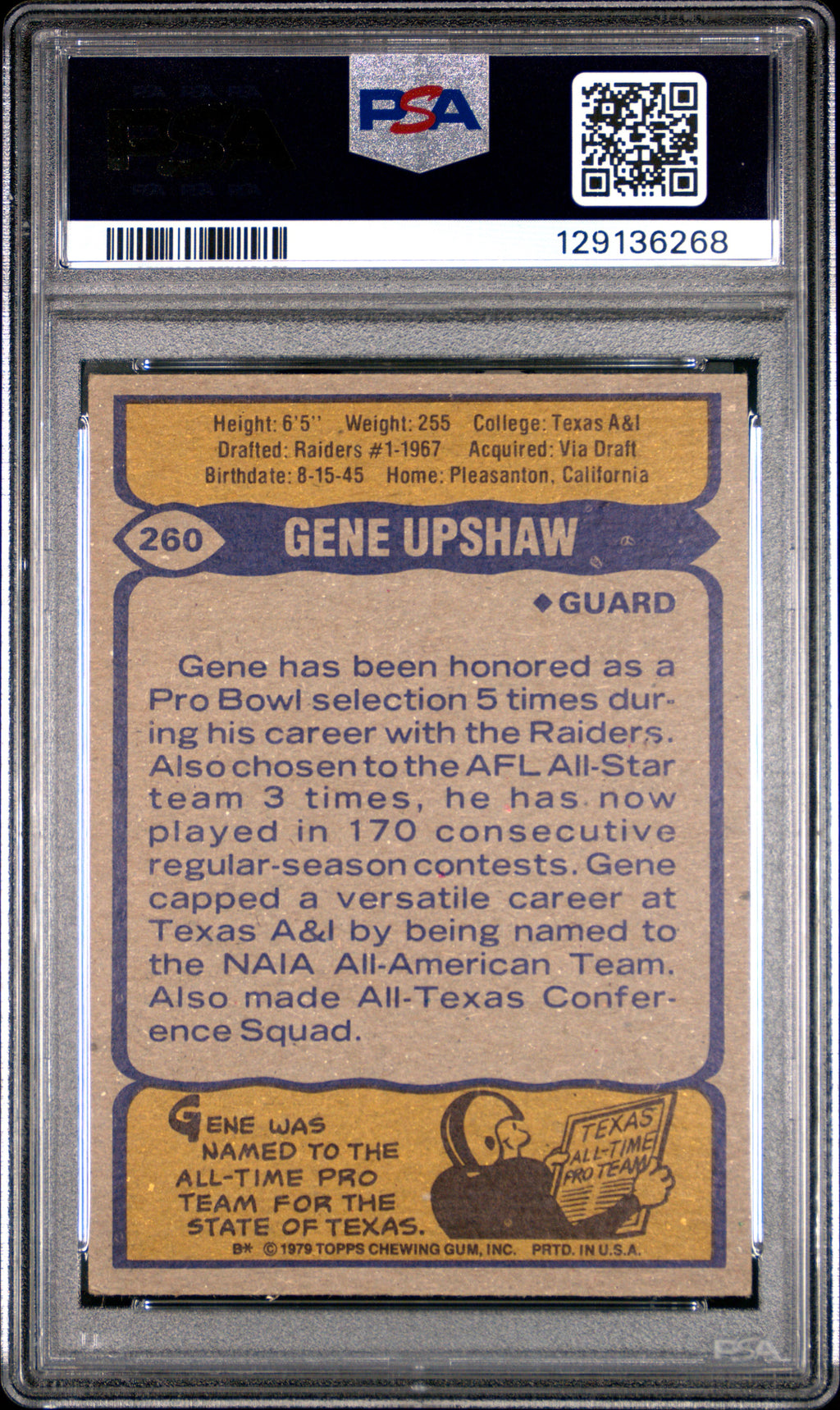 1979 Topps Gene Upshaw #260 PSA 4