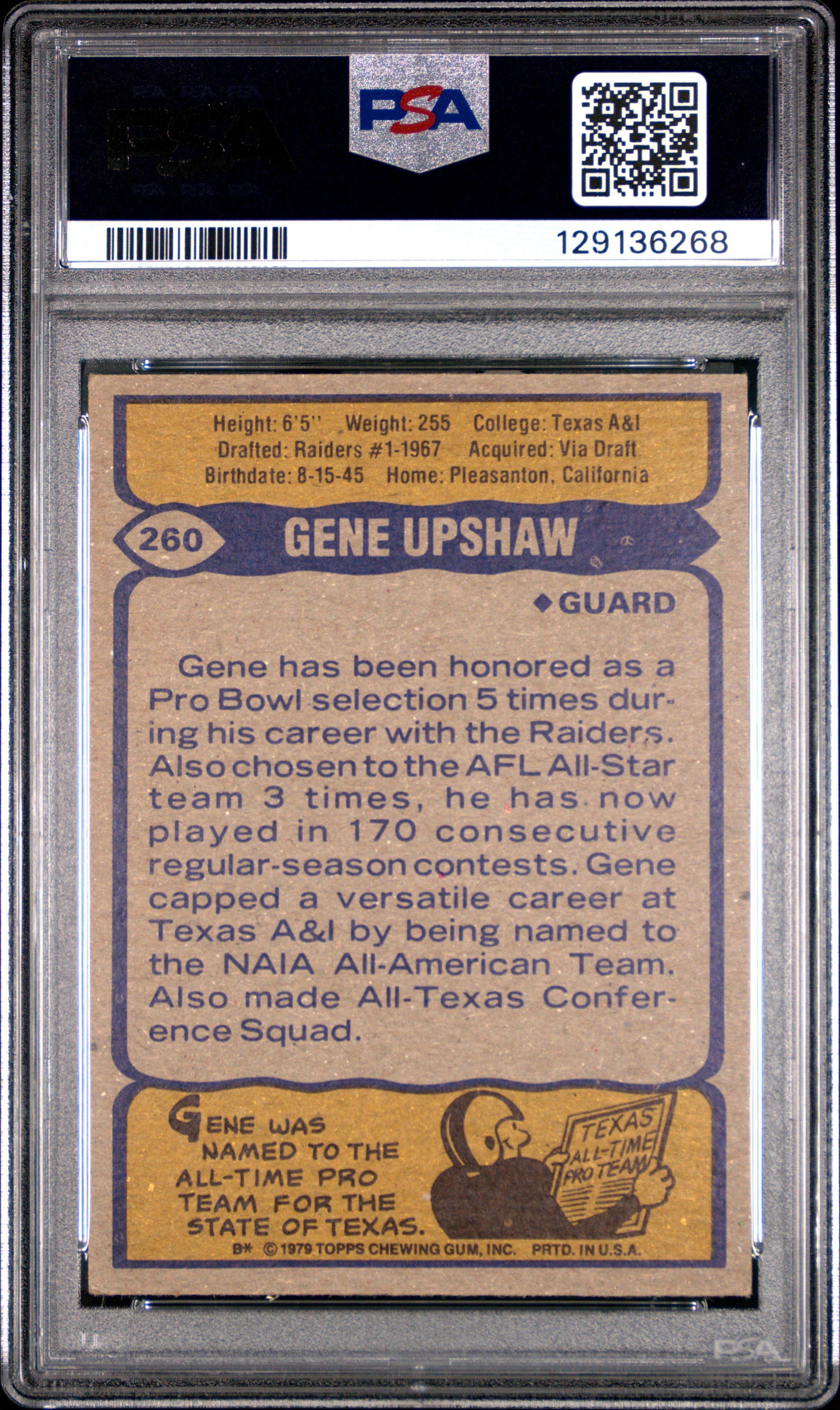 1979 Topps Gene Upshaw #260 PSA 4