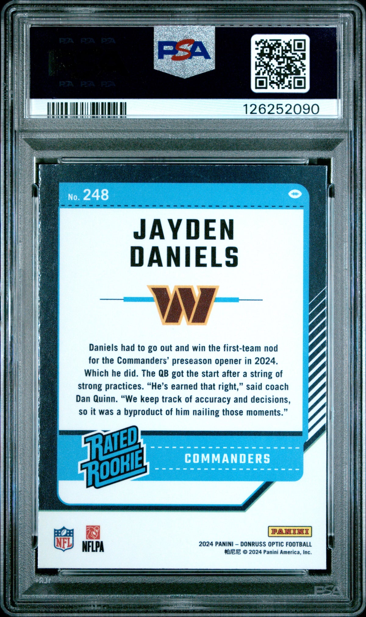 2024 Panini Donruss Optic Jayden Daniels #248 PSA 9