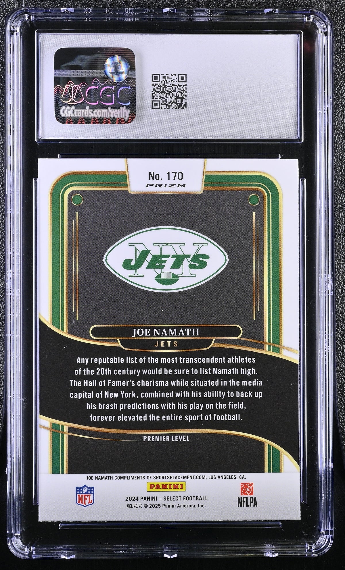 2024 Panini Select Joe Namath #170 Black & Green Shock CGC 10